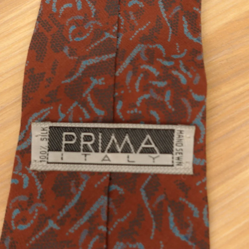 Vintage Italian SIlk Tie Mens Rust Brown Earthy Boho Art Eclectic Dress PRIMA